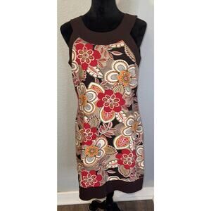 Robbie Bee Floral Linen Side Zip Dress Size 6‎ Orange Green Pink Brown